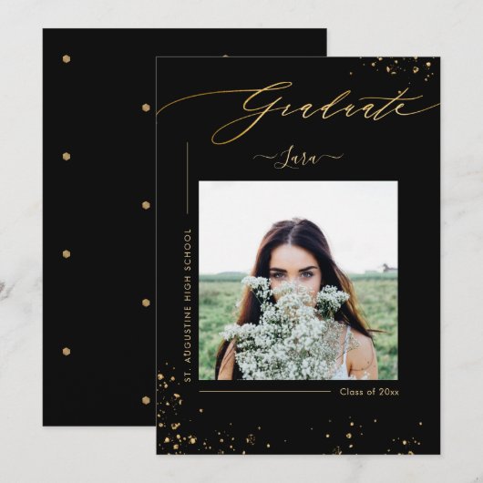 PixDezines Abschluss Minimalistisch Luxe Script Ankündigung (Vorne/Hinten)