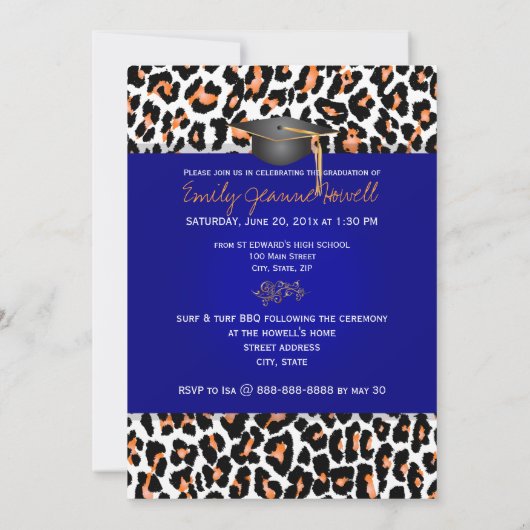 PixDezines-Abschluss Orange Leopard/DIY-Farbe Einladung (Rückseite)