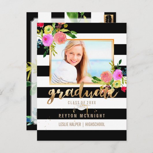 PixDezines-Abschluss/Wasserfarbe/Streifen Ankündigungspostkarte (Vorne/Hinten)