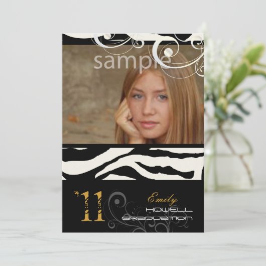 PixDezines Abschluss, Zebra Print Einladung (Stehend Vorderseite)