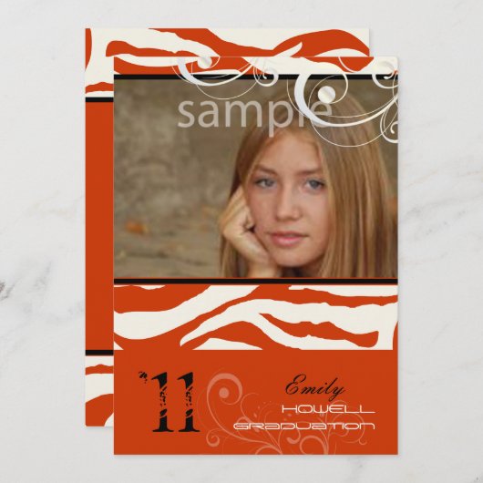 PixDezines Abschluss, Zebra Print Einladung (Vorne/Hinten)