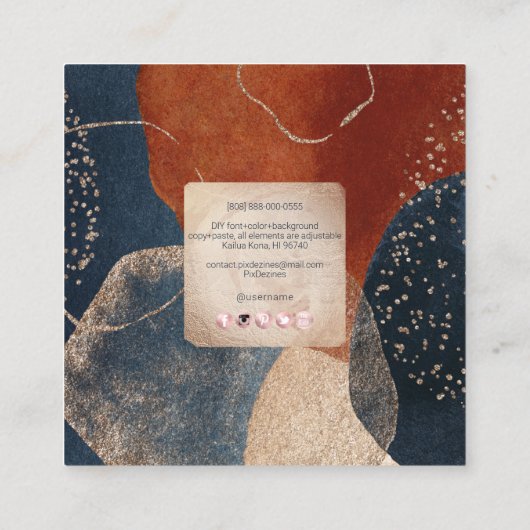 PixDezines Abstrakt Arrangement H2 Rose Gold Busi Quadratische Visitenkarte (Rückseite)