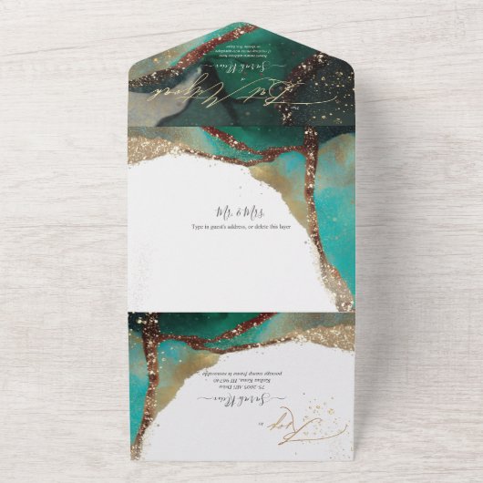 PixDezines Abstrakt kosmischer Aquamariner Grüner All In One Einladung (Außenbereich)