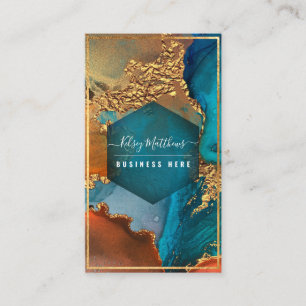 PixDezines Abstrakte Aquarell Kupfer Gold Teal Visitenkarte
