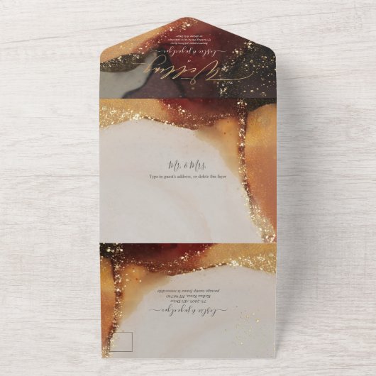 PixDezines Abstrakte kosmische Imitat Goldene Ader All In One Einladung (Außenbereich)