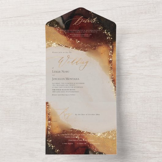 PixDezines Abstrakte kosmische Imitat Goldene Ader All In One Einladung (Innen Boden)