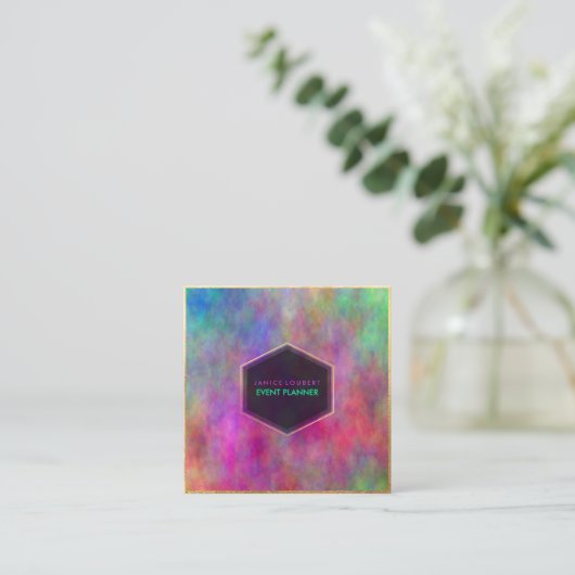 PixDezines Abstrakte Wasserfarbe/Neon Quadratische Visitenkarte (Stehend Vorderseite)