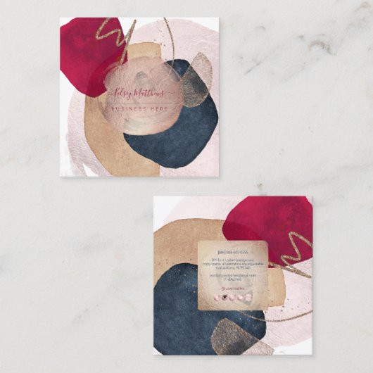 PixDezines Abstraktes Arrangement H2 Rose Gold Quadratische Visitenkarte (Vorne/Hinten)