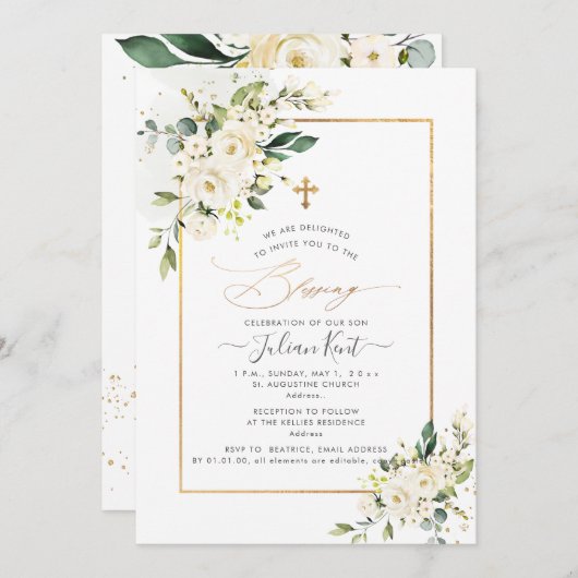 PixDezines Alabaster Rose H2 Blume Segnen Einladung (Vorne/Hinten)