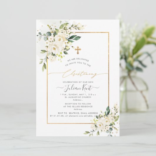 PixDezines Alabaster Rose H2 Blume Weihnachten Einladung (Stehend Vorderseite)