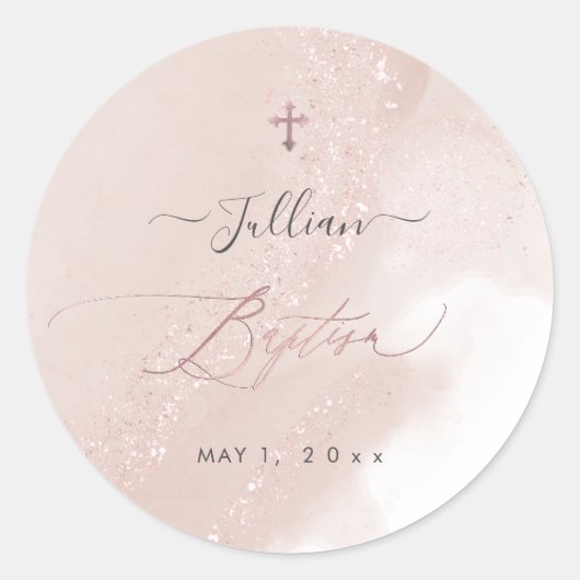 PixDezines Alcohol Dusty Pink Rose Gold Taufe Runder Aufkleber (Vorderseite)