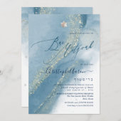 PixDezines Alcohol+Ink Aquamarines dunkelblaues Si Einladung (Vorne/Hinten)