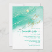 PixDezines Alcohol+Ink Aruba Green Bat Mitzvah Einladung (Vorderseite)