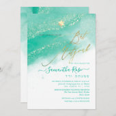 PixDezines Alcohol+Ink Aruba Green Bat Mitzvah Einladung (Vorne/Hinten)