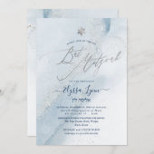 PixDezines Alcohol+Ink Dusty Blue Silver Mitzvah Einladung (Vorne/Hinten)