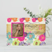 PixDezines ALEGRE RETRO BLUME GRADUATI Einladung (Stehend Vorderseite)