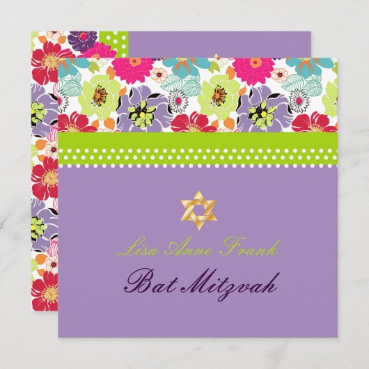 PixDezines Alegre Retro-Blüte, Bat Mitzvah Einladung (Vorne/Hinten)