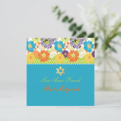 PixDezines Alegre Retro-Blüte, Bat Mitzvah Einladung (Stehend Vorderseite)