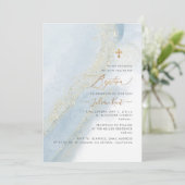 PixDezines Alkohol+Tinte Taufe Blauer Gold Einladung (Stehend Vorderseite)