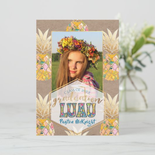 PixDezines Aloha Ananas, Abschluss Luau Einladung (Stehend Vorderseite)