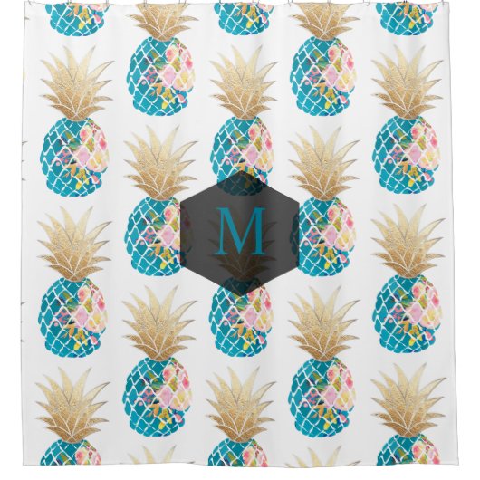PixDezines Aloha Ananas/Aqua/DIY Hintergrund Duschvorhang (Vorderseite)