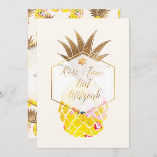 PixDezines Aloha Ananas/Aquarell/Bat Mitzvah Einladung (Vorne/Hinten)