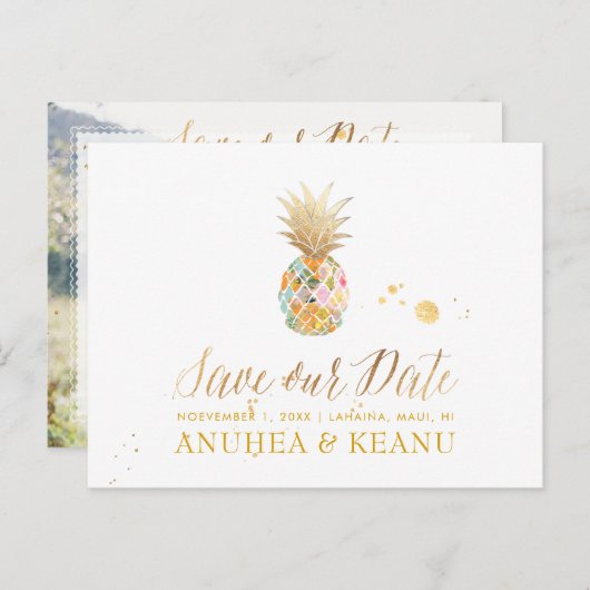 PixDezines Aloha Ananas/blau/Save the Date Ankündigungspostkarte (Vorne/Hinten)