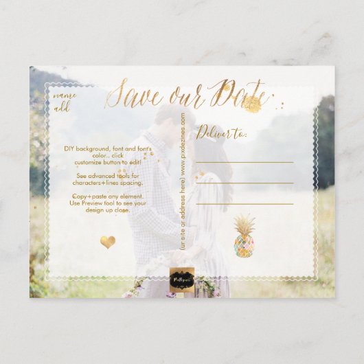 PixDezines Aloha Ananas/blau/Save the Date Ankündigungspostkarte (Rückseite)