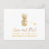 PixDezines Aloha Ananas/blau/Save the Date Ankündigungspostkarte (Vorderseite)