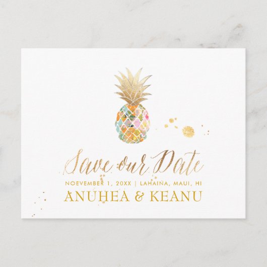 PixDezines Aloha Ananas/blau/Save the Date Ankündigungspostkarte (Vorderseite)