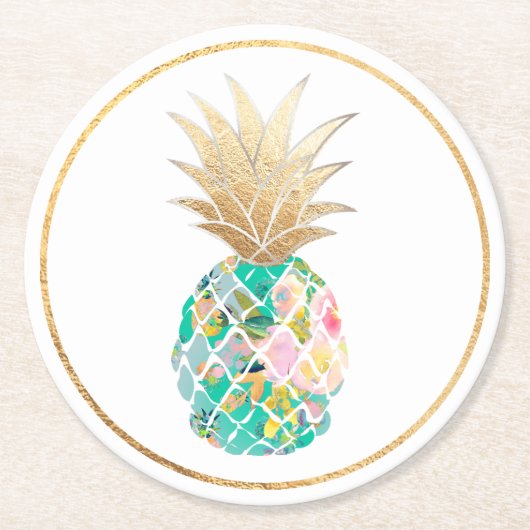 PixDezines Aloha Ananas/DIY Hintergrund Runder Pappuntersetzer (Vorderseite)