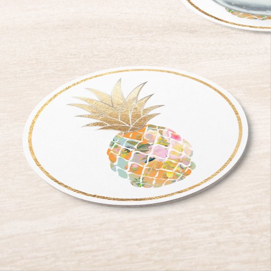 PixDezines Aloha Ananas/DIY Hintergrund Runder Pappuntersetzer (Angewinkelt)