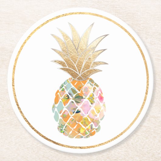 PixDezines Aloha Ananas/DIY Hintergrund Runder Pappuntersetzer (Vorderseite)