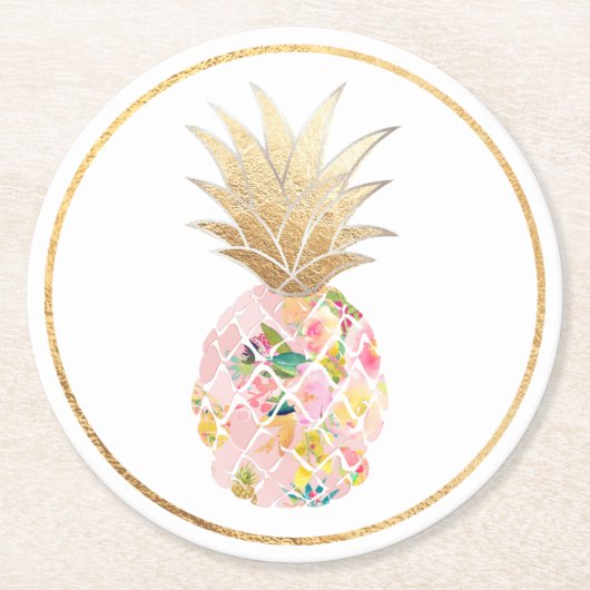 PixDezines Aloha Ananas/DIY Hintergrund Runder Pappuntersetzer (Vorderseite)