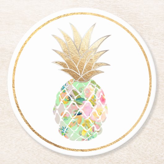 PixDezines Aloha Ananas/DIY Hintergrund Runder Pappuntersetzer (Vorderseite)