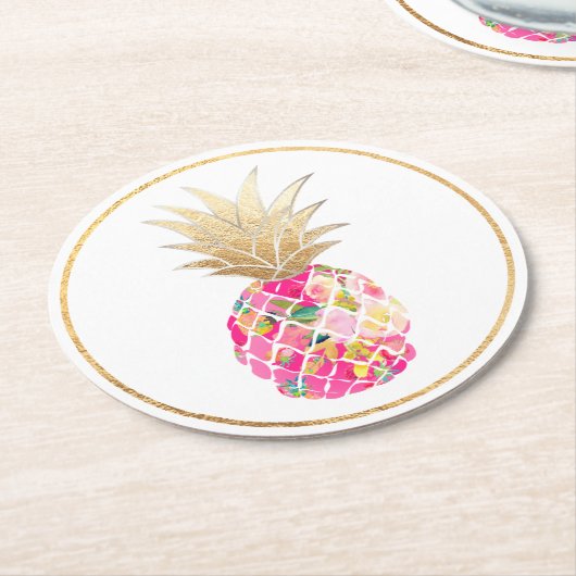 PixDezines Aloha Ananas/DIY Hintergrund Runder Pappuntersetzer (Angewinkelt)