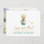 PixDezines Aloha Ananas/Dunkel Aquamarin/Save the Ankündigungspostkarte (Vorne/Hinten)