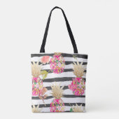 PixDezines Aloha Ananas+Floral+Schwarze Streifen Tasche (Rückseite)