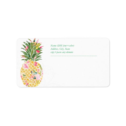 PixDezines Aloha Ananas+Floral Wasserfarbe Adressaufkleber (Vorne)