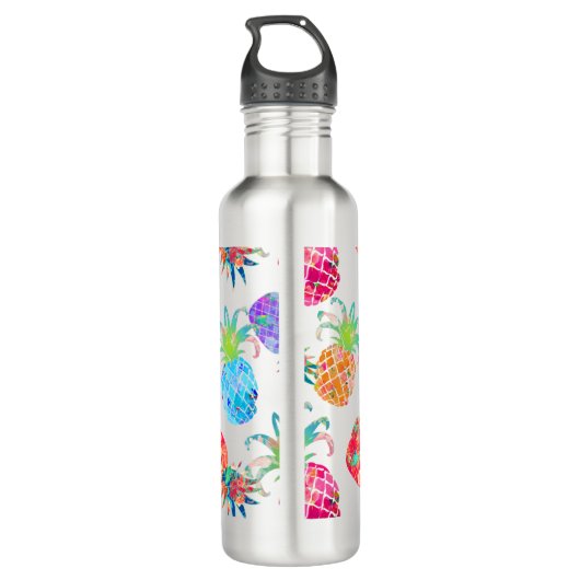 PixDezines Aloha Ananas+Floral Wasserfarbe Edelstahlflasche (Rückseite)