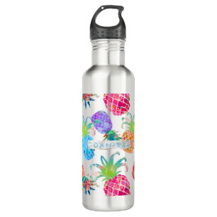 PixDezines Aloha Ananas+Floral Wasserfarbe Edelstahlflasche