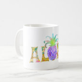 PixDezines Aloha Ananas+Floral Wasserfarbe Kaffeetasse (Vorderseite Links)