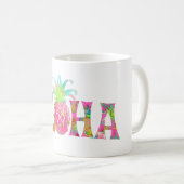 PixDezines Aloha Ananas+Floral Wasserfarbe Kaffeetasse (VorderseiteRechts)