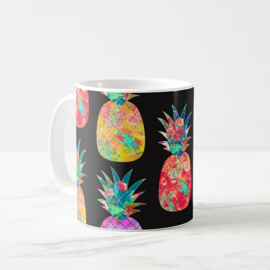 PixDezines Aloha Ananas+Floral Wasserfarbe Kaffeetasse (Vorderseite Links)