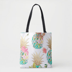 PixDezines Aloha Ananas+Floral Wasserfarbe Tasche