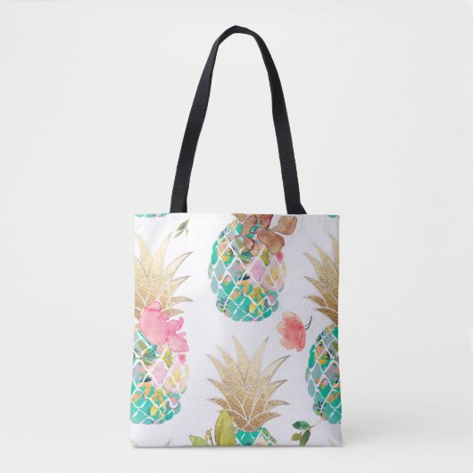 PixDezines Aloha Ananas+Floral Wasserfarbe Tasche (Vorderseite)