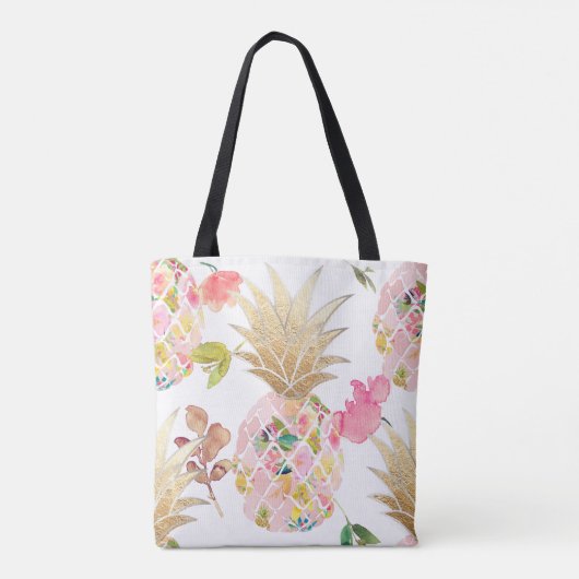 PixDezines Aloha Ananas+Floral Wasserfarbe Tasche (Rückseite)
