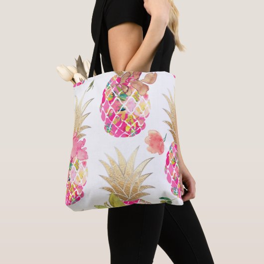 PixDezines Aloha Ananas+Floral Wasserfarbe Tasche (Von Nahem)