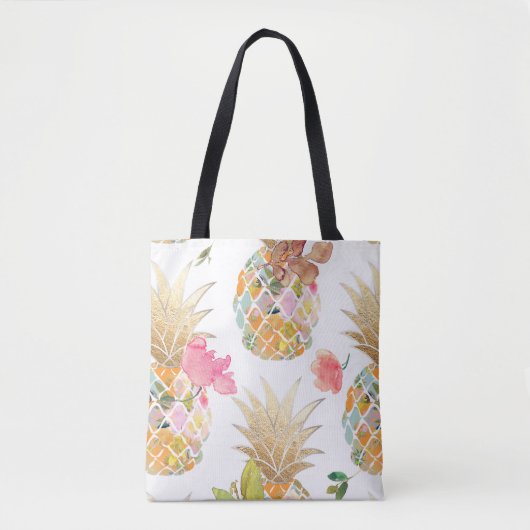PixDezines Aloha Ananas+Floral Wasserfarbe Tasche (Vorderseite)