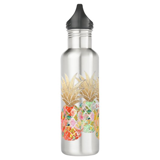 PixDezines Aloha Ananas+Floral Wasserfarbe Trinkflasche (Links)